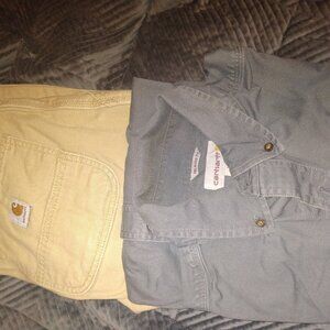 Carhartt Workwear Combo - Khaki Pants & Grey Relaxed Fit Button-Up